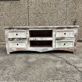 Handmade Indian Furniture Solid Hard Wood Tv Unit Whitewash